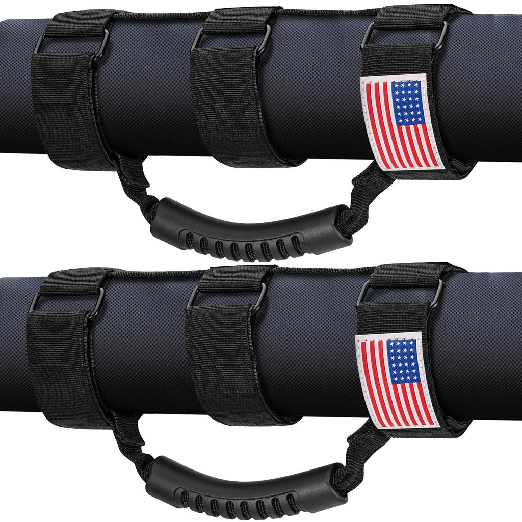 moveland Roll Bar Grab Handles with US Flag, 2 x Grip Handles for 1955-2023 Jeep Wrangler JL, JK, TJ, YJ & Jeep Gladiator Accessories - Upgrade Metal Buckle, Strong & Durable
