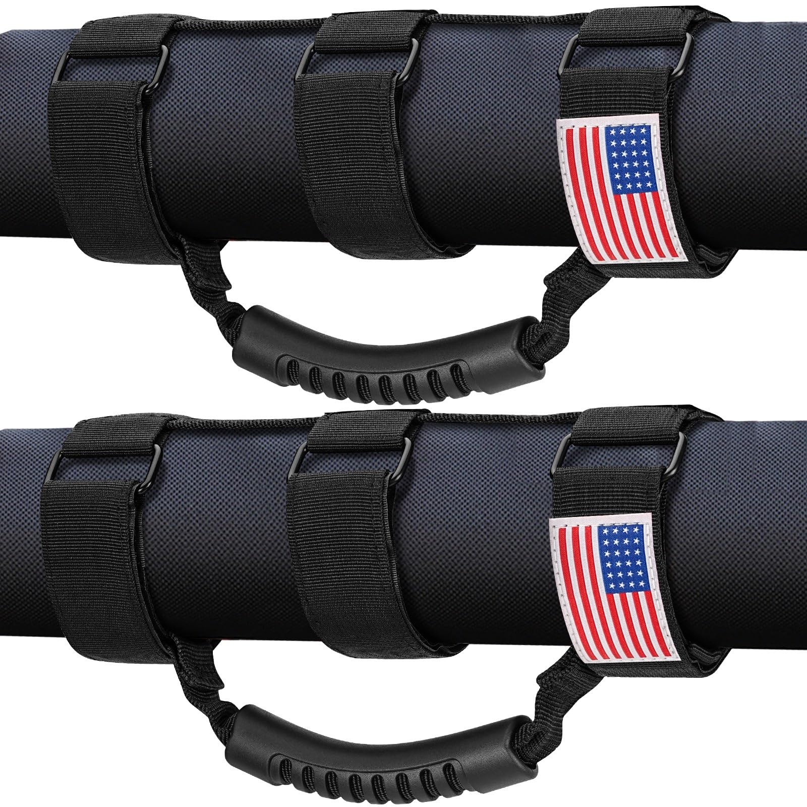 moveland Roll Bar Grab Handles with US Flag, 2 x Grip Handles for 1955-2023 Jeep Wrangler JL, JK, TJ, YJ & Jeep Gladiator Accessories - Upgrade Metal Buckle, Strong & Durable