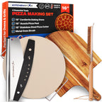 KitchenStar 16-inch Pizza Making Set, 4 Essential Tools - Pizza Stone + Stainless Steel Rack, Acacia Wood Pizza Peel, Pizza Cutter Rocker + Protective Cover, Metal Brush - Oven & Grill Accessories Kit