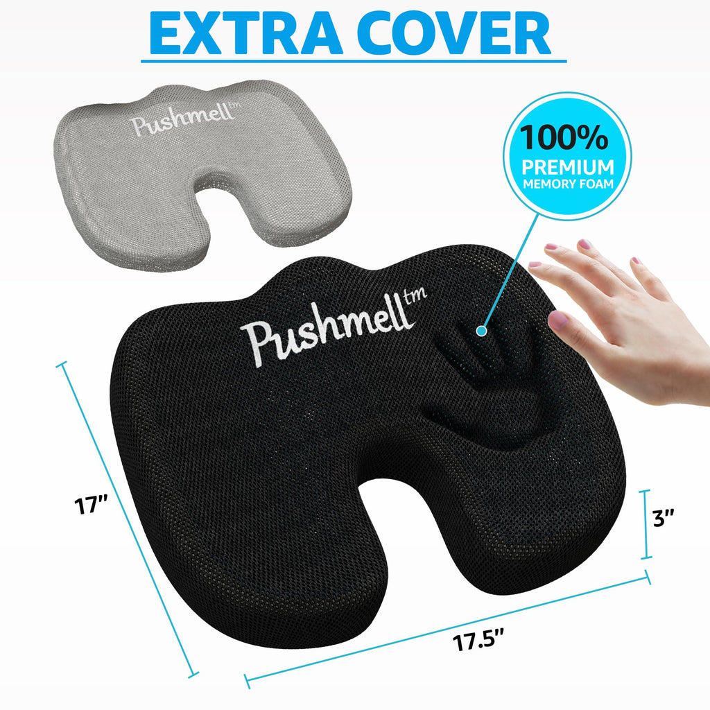 Pushmell Memory Foam Seat Cushion for Enhanced Comfort - Pillow Cushion with Cooling Gel, Extra Mesh Cover
