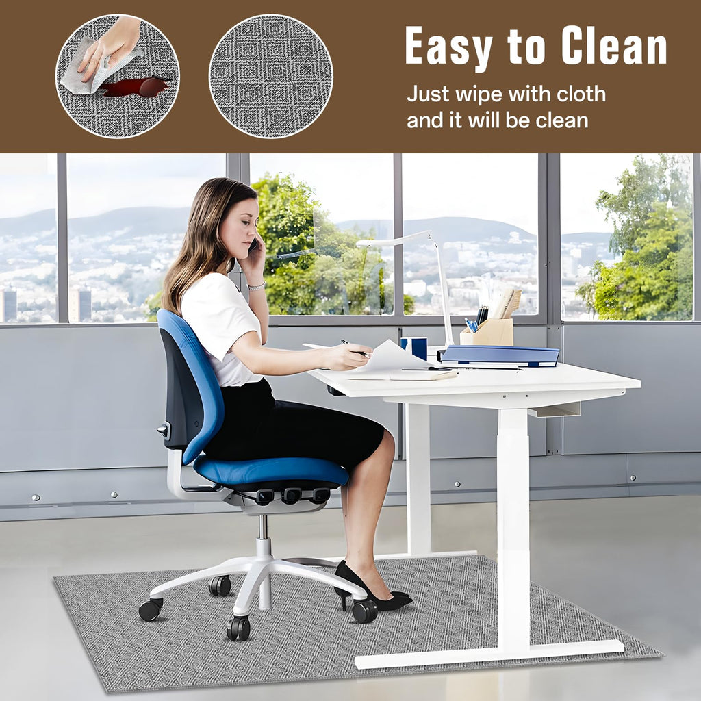 KMAT Office Chair Mat, 36x48in Heavy Duty Hardwood/Tile Floor Protector, Floor Mat Computer Desk Mat for Rolling Chairs, Work, Study, Office, Grey