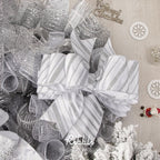 Ribbli Lt. Silver Metallic Mesh Ribbon,10 inch x 30 feet(10Yard), Silver with Silver Foil, Christmas Ribbon for Wreath Swags and Christmas Tree Decoration