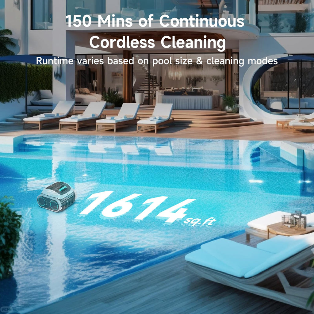 (2026 Upgrade) WYBOT C1 Pool Robot Vacuum for Inground Pools, 4-in-1 Cordless Robotic Pool Cleaner for Above Ground Pools up to 1,614 Sq.ft, Wall & Waterline Cleaning, 150-Min Runtime, APP Control