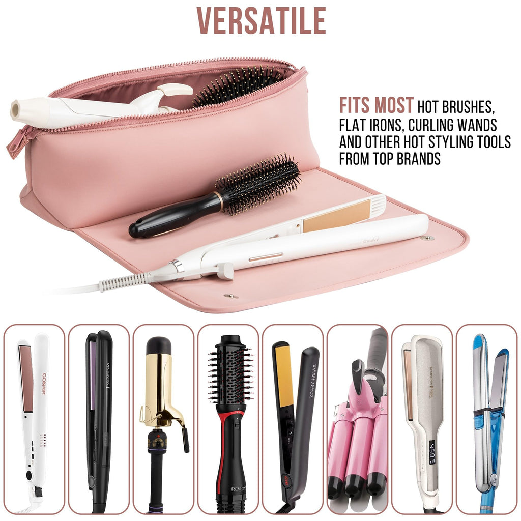 BAREFOOT CARIBOU Hair Tools Travel Bag and Heat Resistant Mat for Flat Irons, Straighteners, Curling Iron, and Haircare Accessories, 2-in-1 design, with Interior Pockets, Portable Organizer (Dune)