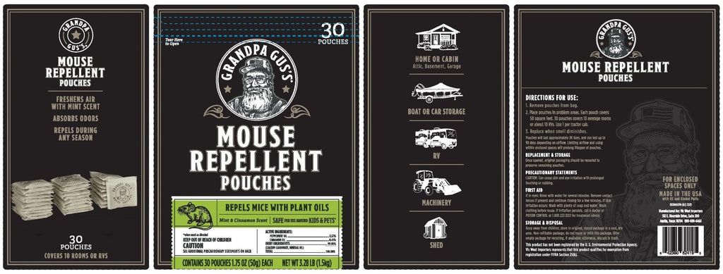 Grandpa Gus's Natural Mouse Repellent Pouches, Repel Mice from Nesting & Freshen Air in Home/Cabin/Boat/Car Storage/RV/Machinery/Shed, 1.75 Oz (30 Pouches)