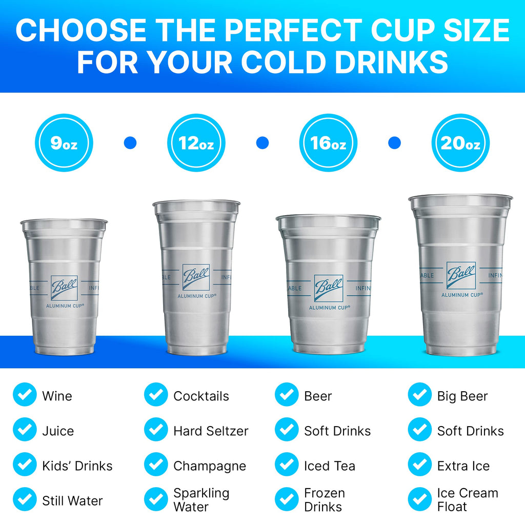 Ball Aluminum Cup Recyclable Party Cups, 20 oz. Cup, 30 Cups Per Pack