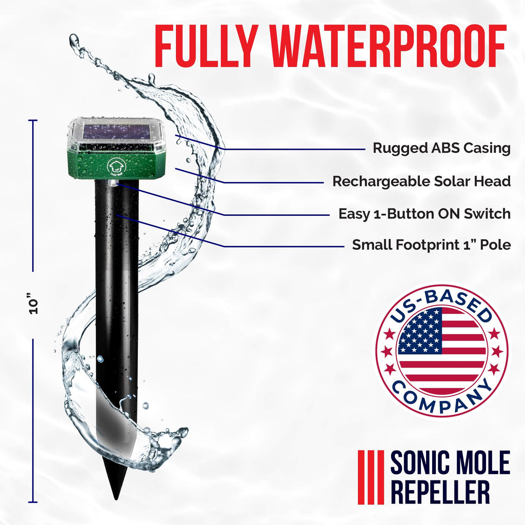 Livin' Well Solar Sonic Pest Repeller Stakes - 2pk Outdoor Pest Repellent with 2,500 Feet Range, Solar Powered Animal Control, Rodent Repellent and Deterrent for Mole, Vole, Gopher
