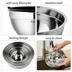 YIHONG 7 Piece Metal Mixing Bowls with Lids for Kitchen, Stainless Steel Set Ideal for Baking, Prepping, Cooking and Serving Food, Nesting Design for Space Saving Storage(Black)