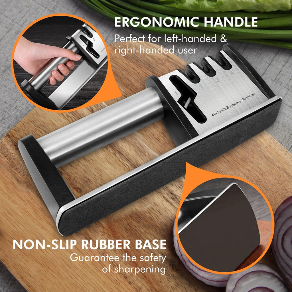 Knife Sharpeners, 4 in 1 Professional Chef's Kitchen Knife Accessories, Kitchen Blade & Scissors Sharpening Tool, Manual Knife Sharpener for Kitchen Knife