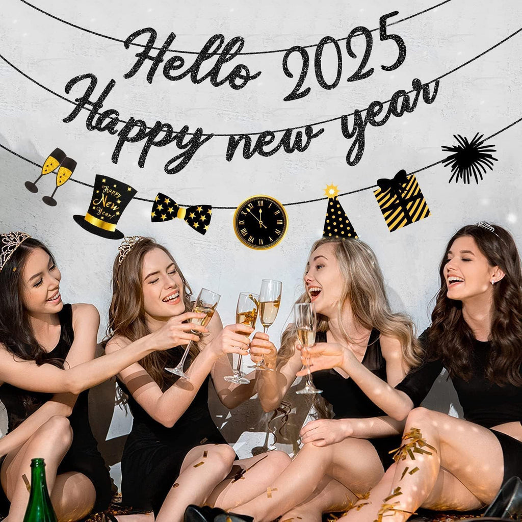 Happy New Year Banner 2025 New Years Eve Banner New Years Eve Party Supplies 2025 New Year Decorations Happy New Year Sign for 2025 New Year Eve Decorations