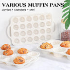 AOTASO 2 Pcs Silicone Mini Muffin Pan With Metal Frame, 24 Cups Nonstick Cupcake Tray for Baking, Small Muffin Molds with Handles (Cream)