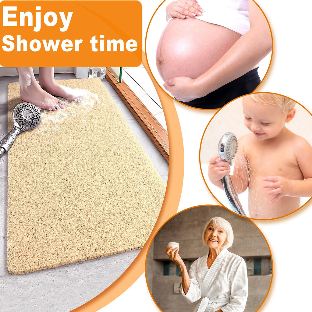 Shower Mats Non Slip,16x35.6'' Long Bathtub Mat Non Slip for Bathroom Tub,Shower Mats for Showers Anti Slip for Elderly,Loofah Anti Slip Shower Matt,Shower Stall Mat for Inside Shower-Beige