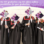 55 Pcs Purple DIY Graduation Cap Decorations Faux Assorted Flowers purple Bows 3D Butterfly Stickers Glitter Alphabet Letter Number Decals for DIY Hat Grad Cap Topper Graduation Party Supplies