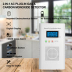 Plug in Combination Gas & Carbon Monoxide Detectors - Natural Gas Detectors & Carbon Monoxide Alarm for Home, Co Detector & Gas Detectors with Digital Display,Holds 9V Battery (not Included)