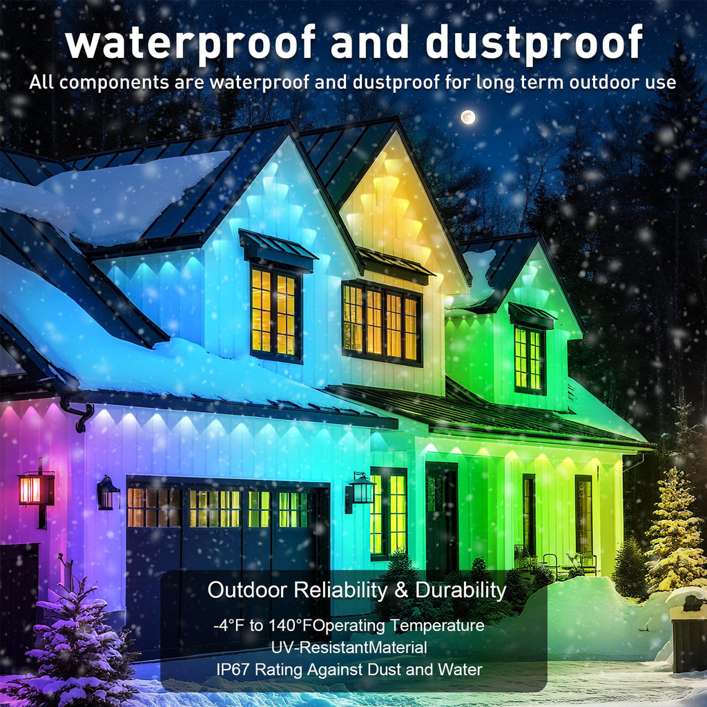 150FT Permanent Outdoor RGB Lights - Waterproof Smart LED Eaves Lights with App/Remote Control, Music Sync & DIY Scenes, Perfect for Christmas, Halloween, Parties & Daily Decor, Ideal for House Roof