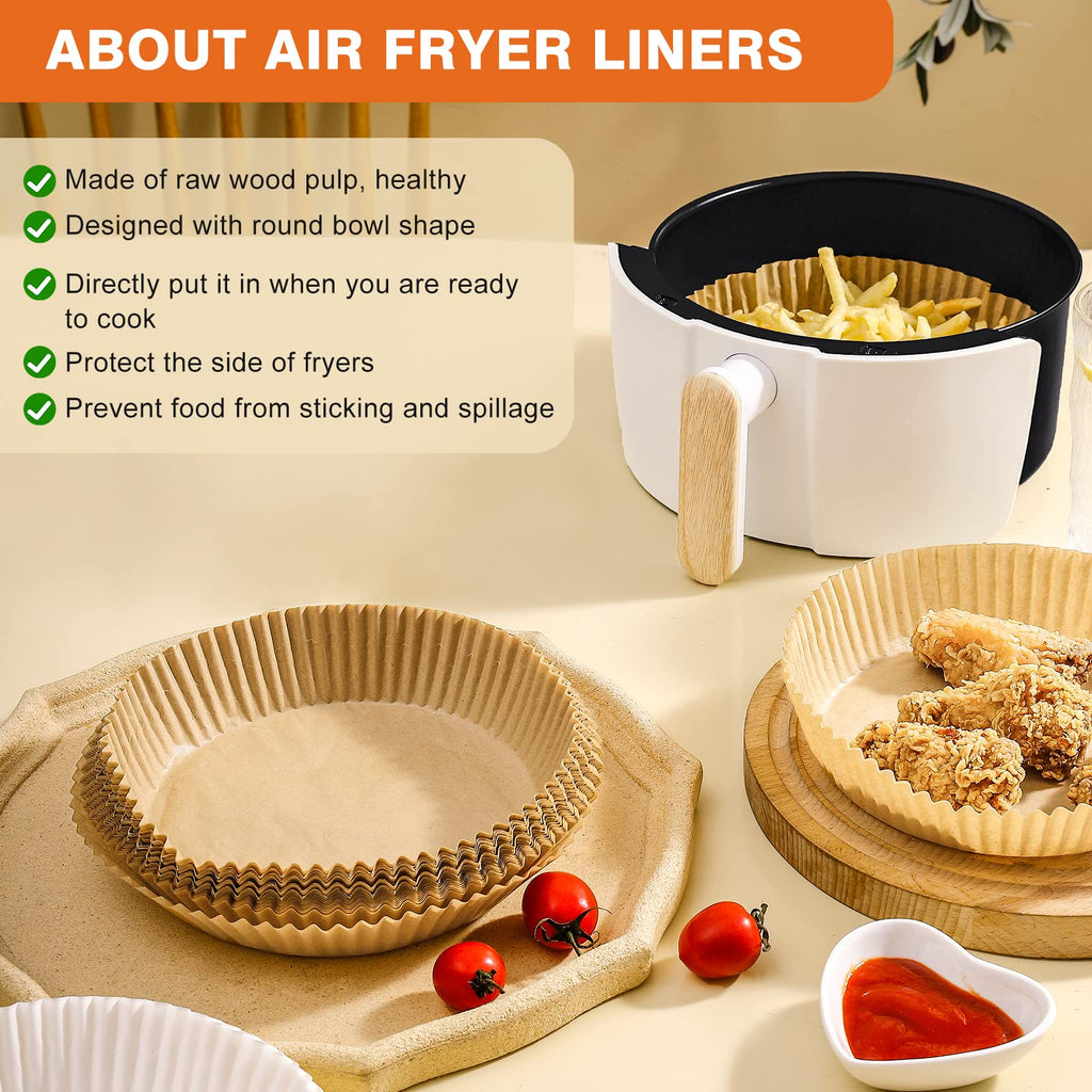 250 Pcs Air Fryer Liners Disposable, 6.5" Round Unbleached Parchment Paper Sheets for Airfryer Basket, Non-Stick & Leakproof Baking Liners for Oven Pan