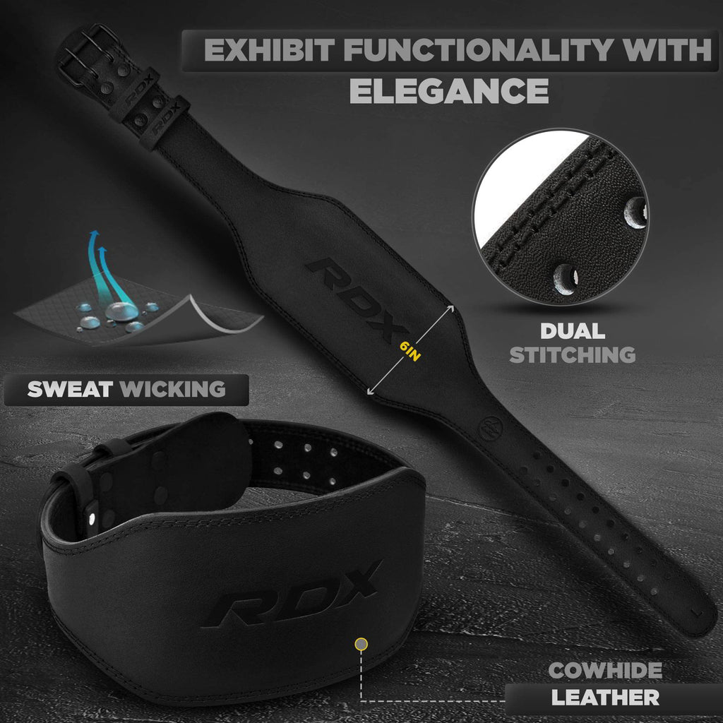 RDX Weight Lifting Belt for Fitness Gym - Adjustable Leather Belt with 6” Padded Lumbar Back Support - Great for Bodybuilding, Functional Training, Powerlifting, Deadlifts Workout & Squats Exercise