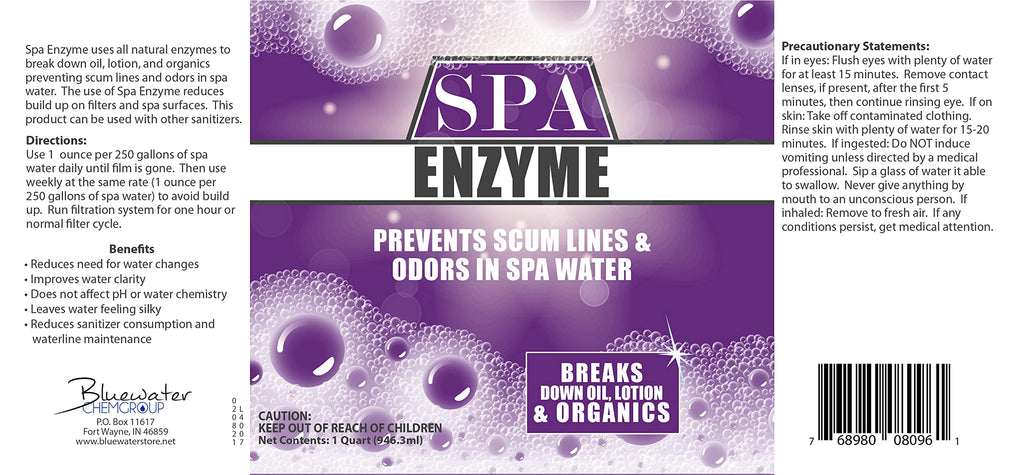 Spa & Hot Tub Enzymes - Quart - Prevents Scum Lines & Odors in Hot Tub & Spa Water, Breaks Down Oil, Lotion and Other Organics