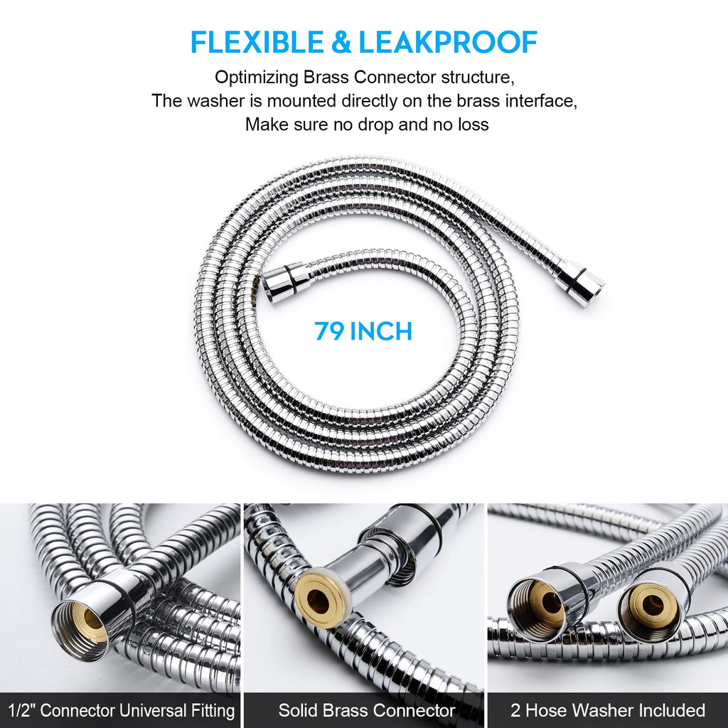 Shower Hose, 79 Inches Extra Long Stainless Steel Handheld Shower Head Hose with Brass Insert and Nut - Durable and Flexible(Chrome)