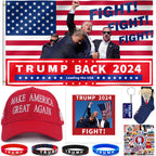DOSMINE Supporter Kit Trump 2024 Flag 3 * 5ft Trump Survived Shot Fight Trump Flag Banner Trump Stickers Trump Hat Trump Socks Trump Keychain Heat transfer Sticker Trump Bracelets