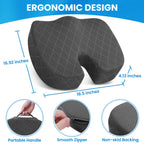 TushGuard Seat Cushion - for Office Chair, Car Seat, Airplane, Bleacher - Sciatica & Coccyx Pain Relief Desk Chair Cushion for Long Sitting Office Workers, Car Drivers(Grey, XX-Large)