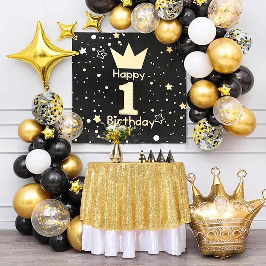 PartyDelight 50"X80" Rectangle Sparkly Gold Sequin Tablecloth for Wedding, Party, Christmas Decorations