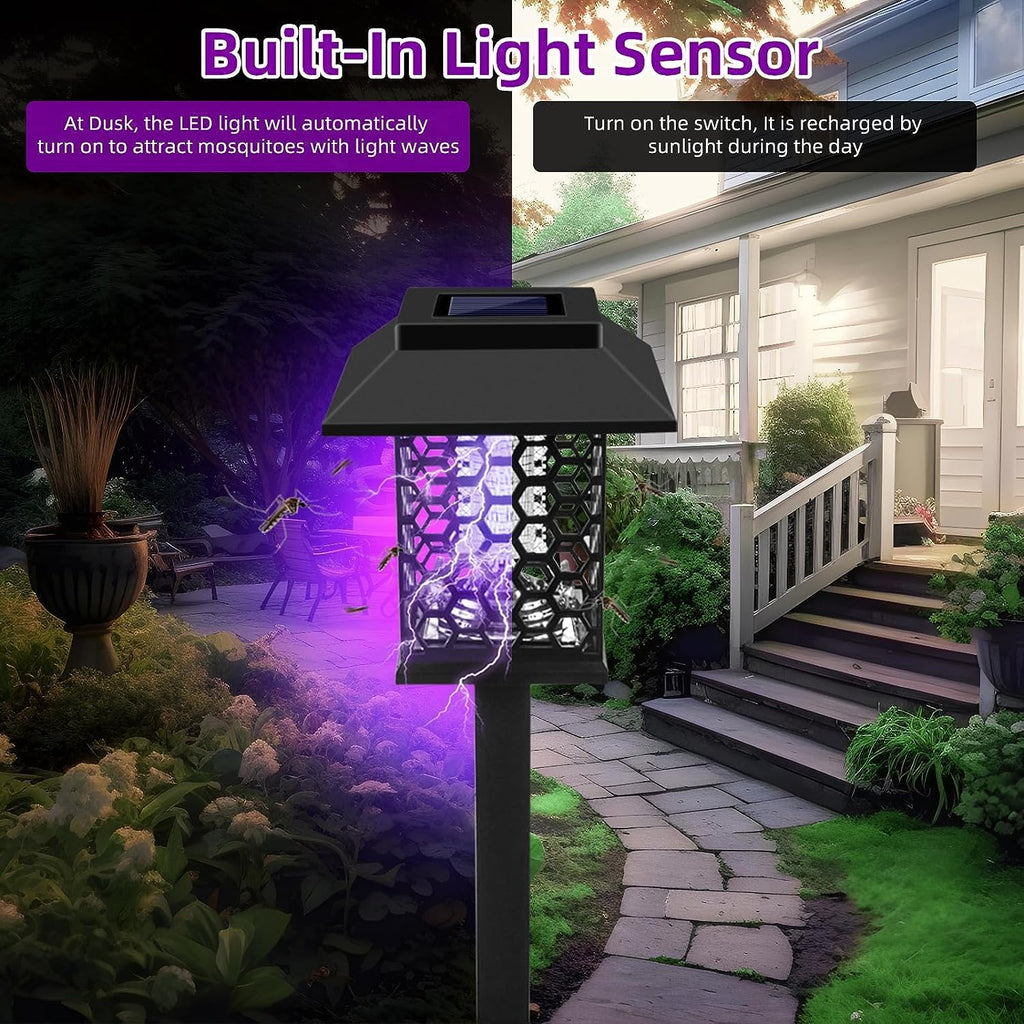 Jahy2Tech 2 Pack Solar Bug Zapper Outdoor Waterproof Solar Mosquito Zapper Killer Lamp Fly Zapper Repellent Lighting Stake Landscape Fixture for Garden Patio Pathway Backyard Camping