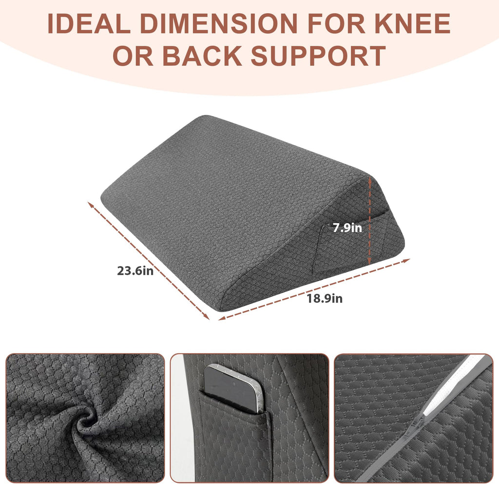 Bedluxe Knee Wedge Pillow, Memory Foam Leg Pillow Bed Wedge for Sleeping, Wedge Pillow for Legs Post Surgery, Triangle Pillow Wedge for Knee Support, Leg Elevation, Knee Hip Back Pain Relief, Black