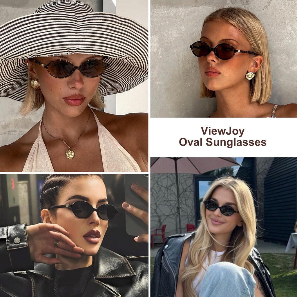 Retro Oval Sunglasses for Women Vintage 90s Y2K Trendy Designer Sun Glasses 2Pack