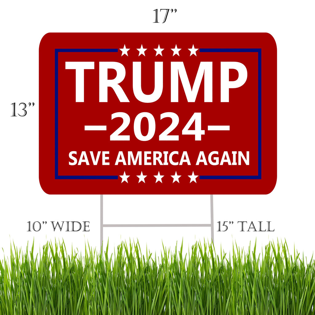 Trump 2024 Save America Again Red Yard Sign With H Stake Double Sided For President Donald Trump Republican Conservative