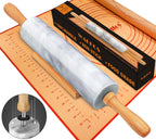 Walfos Marble Rolling Pin Set With Non Stick Silicone Pastry Mat, 16.5 Inch Dough Rolling Pins For Making Pizza, Tortillas And Cookies, Backing Rolling Pin For Pie Crust, Pizza, Pasta (Gray & White)