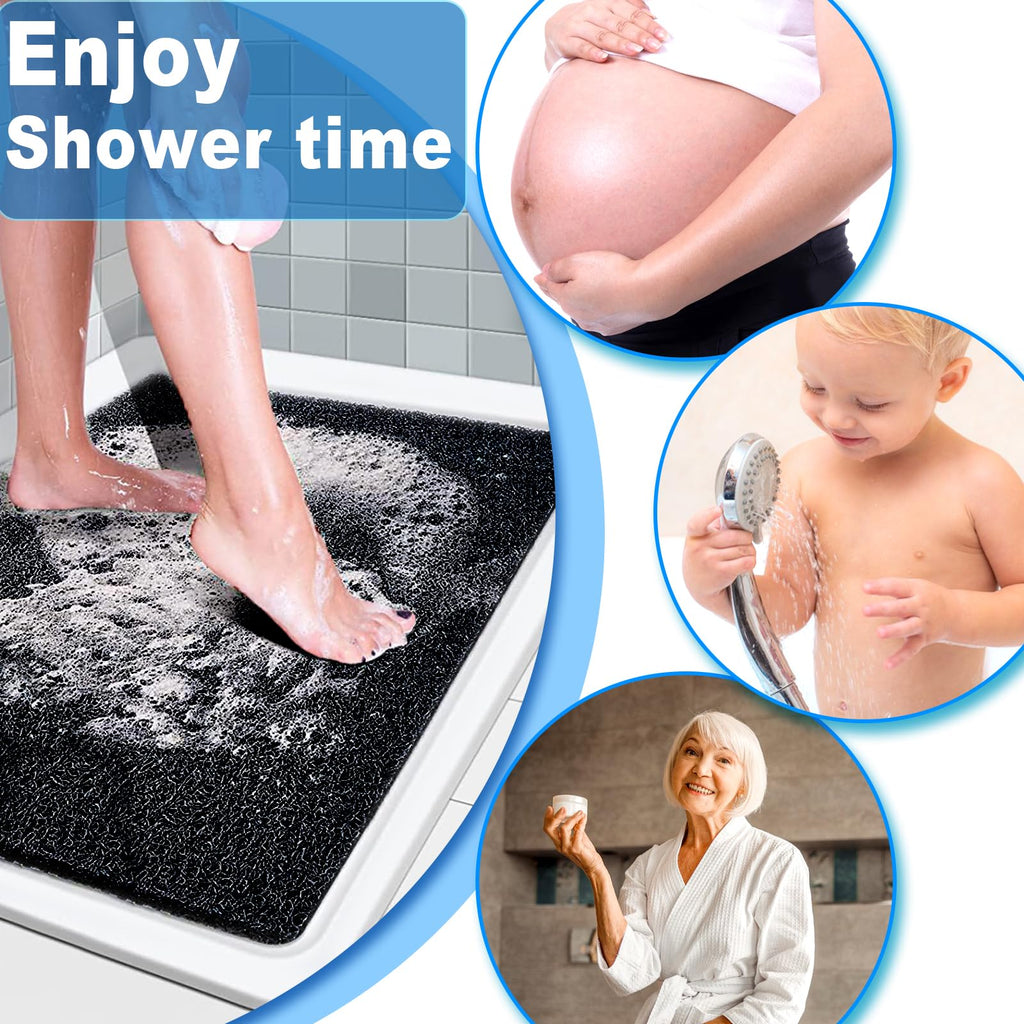 Shower Mats Non Slip for Elderly, 23.2x31.1’’Lager Loofah Non Slip Shower Mat, Loofah Bath Mats for Shower, Non Slip Bath/Shower Mat for Elderly-Black