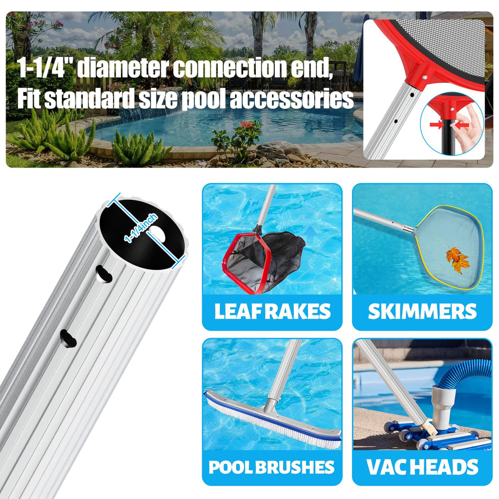 YEECHUN Professional 15 Foot Swimming Pool Pole Telescopic Aluminum Fits Pool Net Skimmer Rake Vacuum Head Brush Cleaning Equipment Heavy Duty,for Skimmer Nets, Vacuum Heads and Brushes
