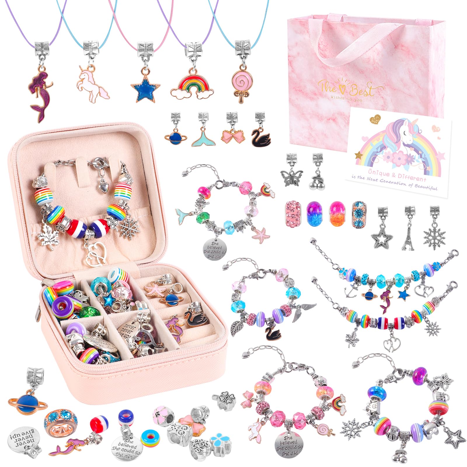 ELLENER Kids Bracelet Making Kit for Girls, Gifts for Girls Ages 3 4 5 6 7 8 9 10 11 12 Year Old,Girl Gifts Ideas,Girl Toys, 68 Pcs Crafts for Girls 8-12