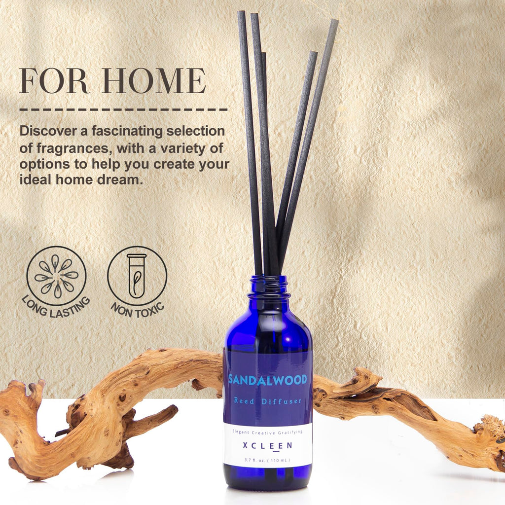 Xcleen Reed Diffuser, Sandalwood Scented Reed Diffuser Set, Oil Reed Diffuser with 6 Sticks, Home Fragrance Reed Diffuser for Bathroom, Aromatherapy Diffuser for Gift, Christmas Room Decor