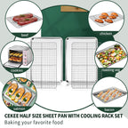 Half Sheet Pans with Rack Set [2 Pans + 2 Racks], CEKEE Stainless Half Size Large Baking Sheets with Rack -18 Inch Baking Tray Set- Rust & Warp Resistant & Heavy Duty Large Cookie Sheet