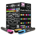 Loddie Doddie Chalk Markers - Pack of 24, 6mm Reversible Tips - Liquid Chalk Pens for Glass Surfaces & Windows - Erasable Pens for Chalkboard Calendar - Non-Toxic Chalkboard Markers