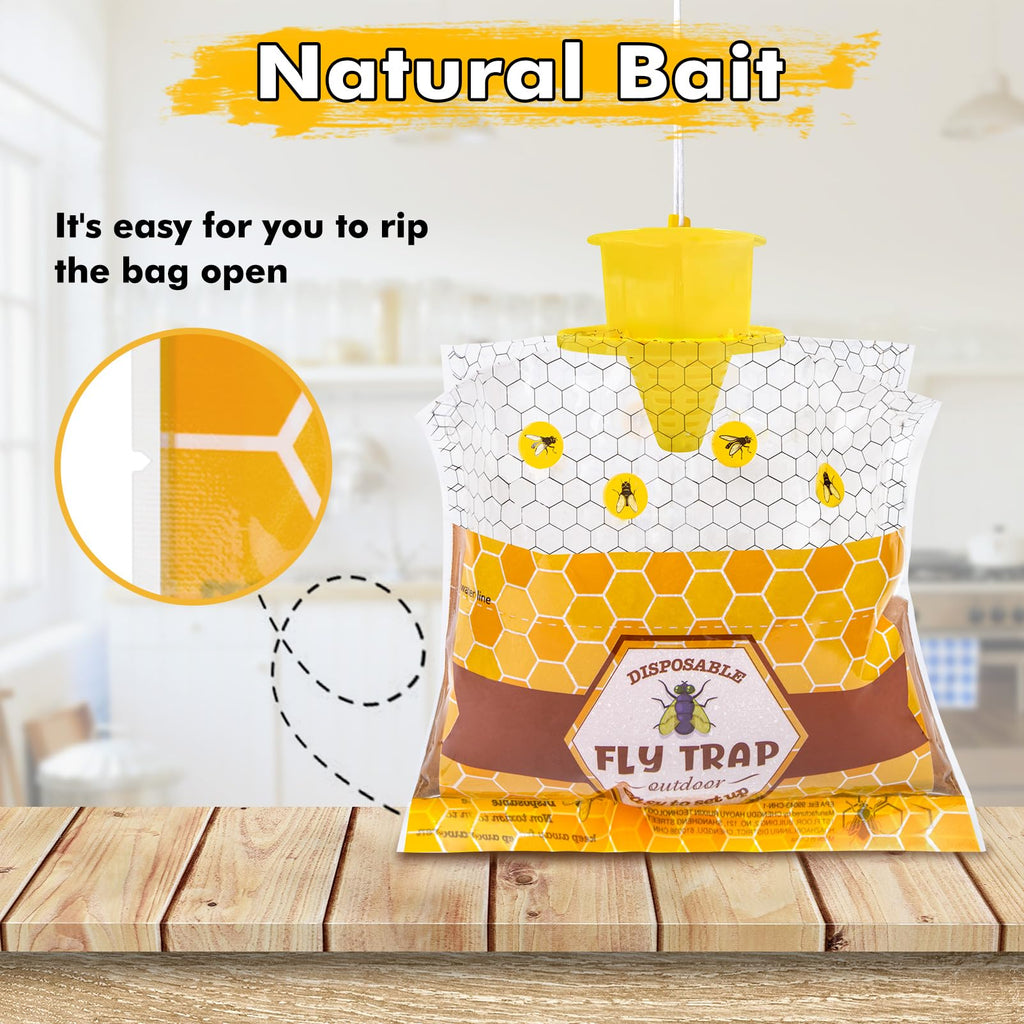 4 Disposable Fly Bag, Fly Traps Outdoor HangingRanch Stable Horse Fly Hunter Trap Control for Barn, Farm, Mosquito Bug Catcher and Flying Insect Trap Killer Repellent