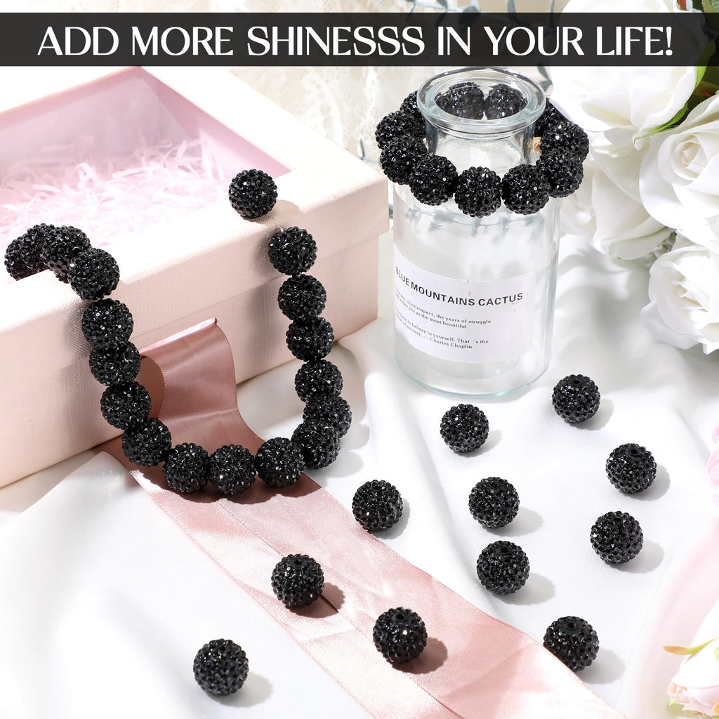 Loetere 40 Pcs 20mm Rhinestone Beads Crystal Round Disco Ball Beads Bulk Chunky Bubblegum Beads Charms for Christmas DIY Pens Making Jewelry Supplies Craft European Style Bracelets (Black)