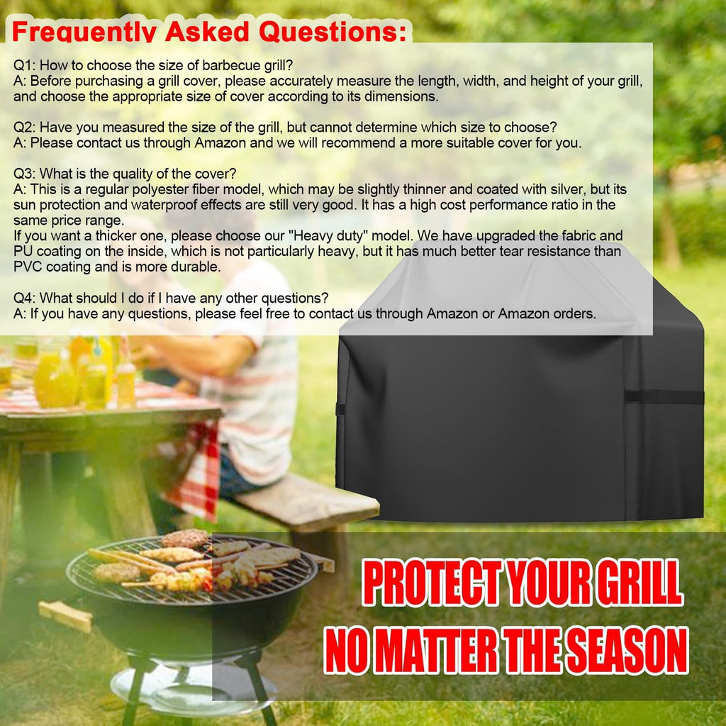 Grill Cover, 58 inch BBQ Gas Grill Cover for Outdoor Grill, Waterproof, Anti-UV, Rip-Proof, Fade Resistant Material, Barbecue Cover with Hook-and-Loop Straps & Adjustable Hem Drawstring, Black