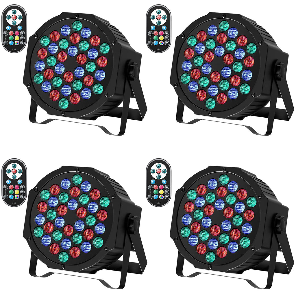 JAJALUYA LED Par Lights 36 LED Stage Lights 7 Modes RGB DJ Lights with Sound Activated Remote and DMX Control DJ Uplighting for Birthday Party Events Wedding Christmas Stage Lighting (4 Packs)