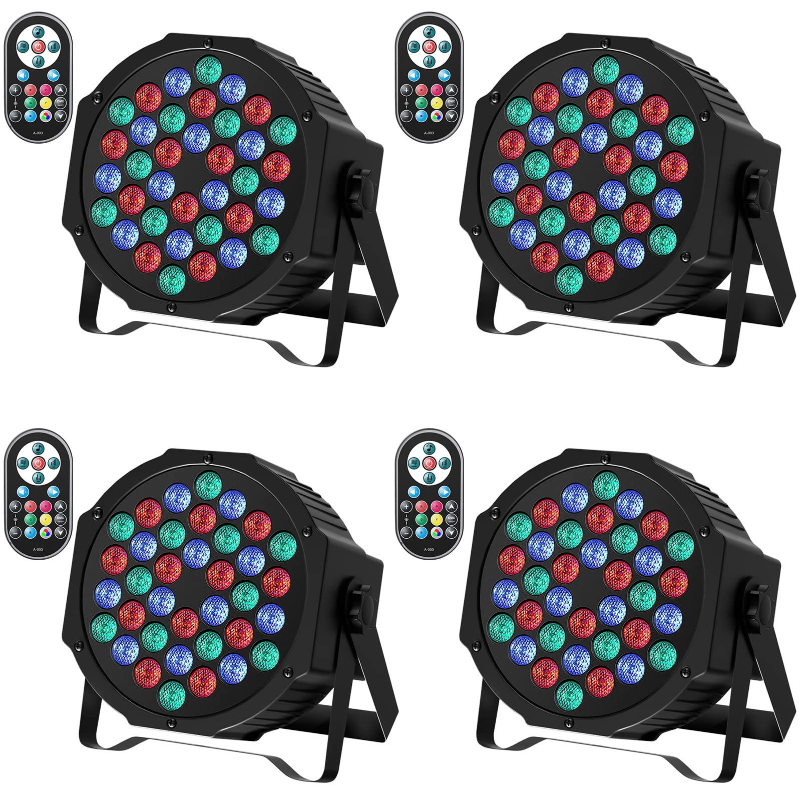 JAJALUYA LED Par Lights 36 LED Stage Lights 7 Modes RGB DJ Lights with Sound Activated Remote and DMX Control DJ Uplighting for Birthday Party Events Wedding Christmas Stage Lighting (4 Packs)