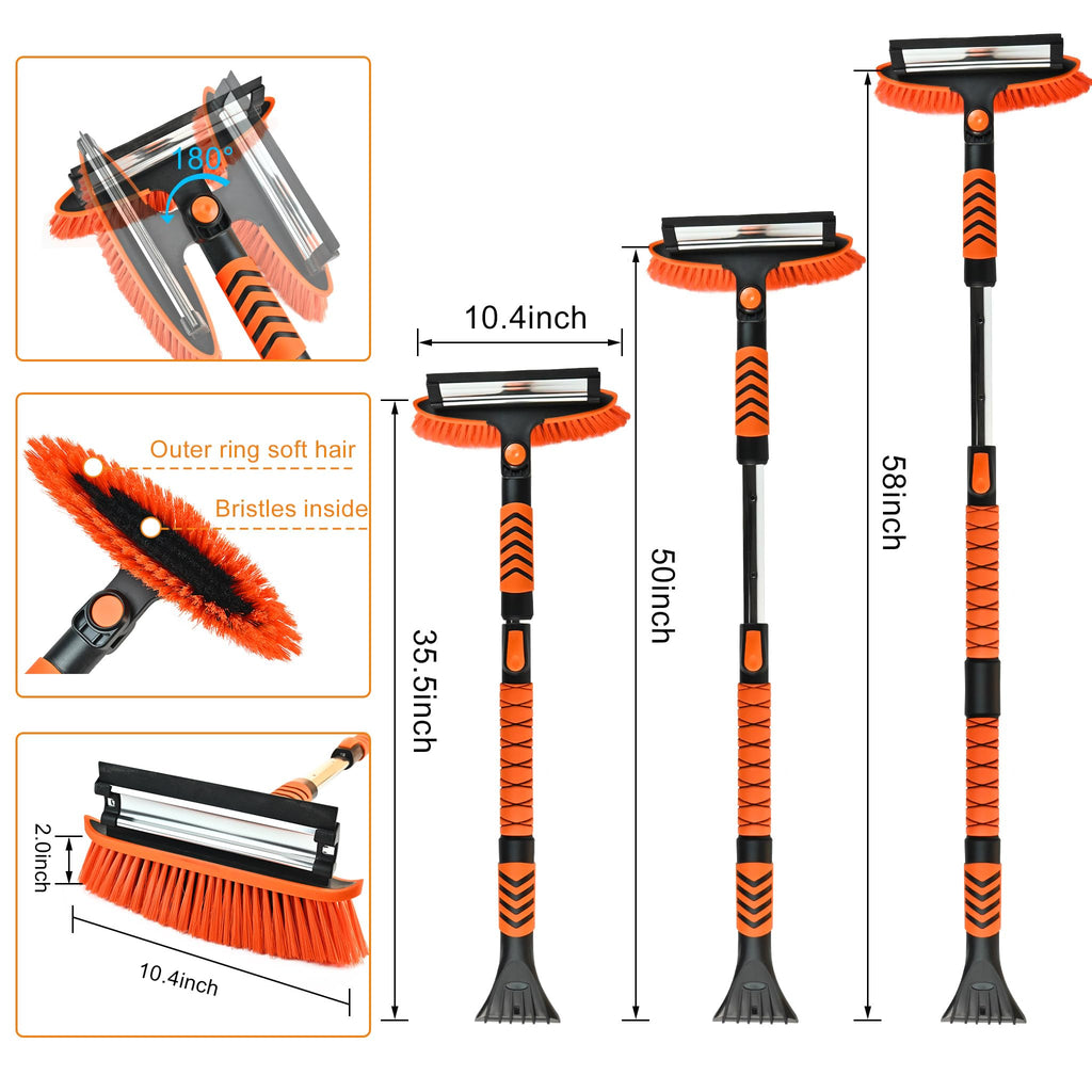 Nurouz Snow Removel Kits, Snow Shovel, Snow Brush, Ice Scrapers for Car Windshield-Non-Scratch, Folding Snow Shovel, Retractable Snow Brush Pusher, Extendable from 34" to 56" with Storage Bag