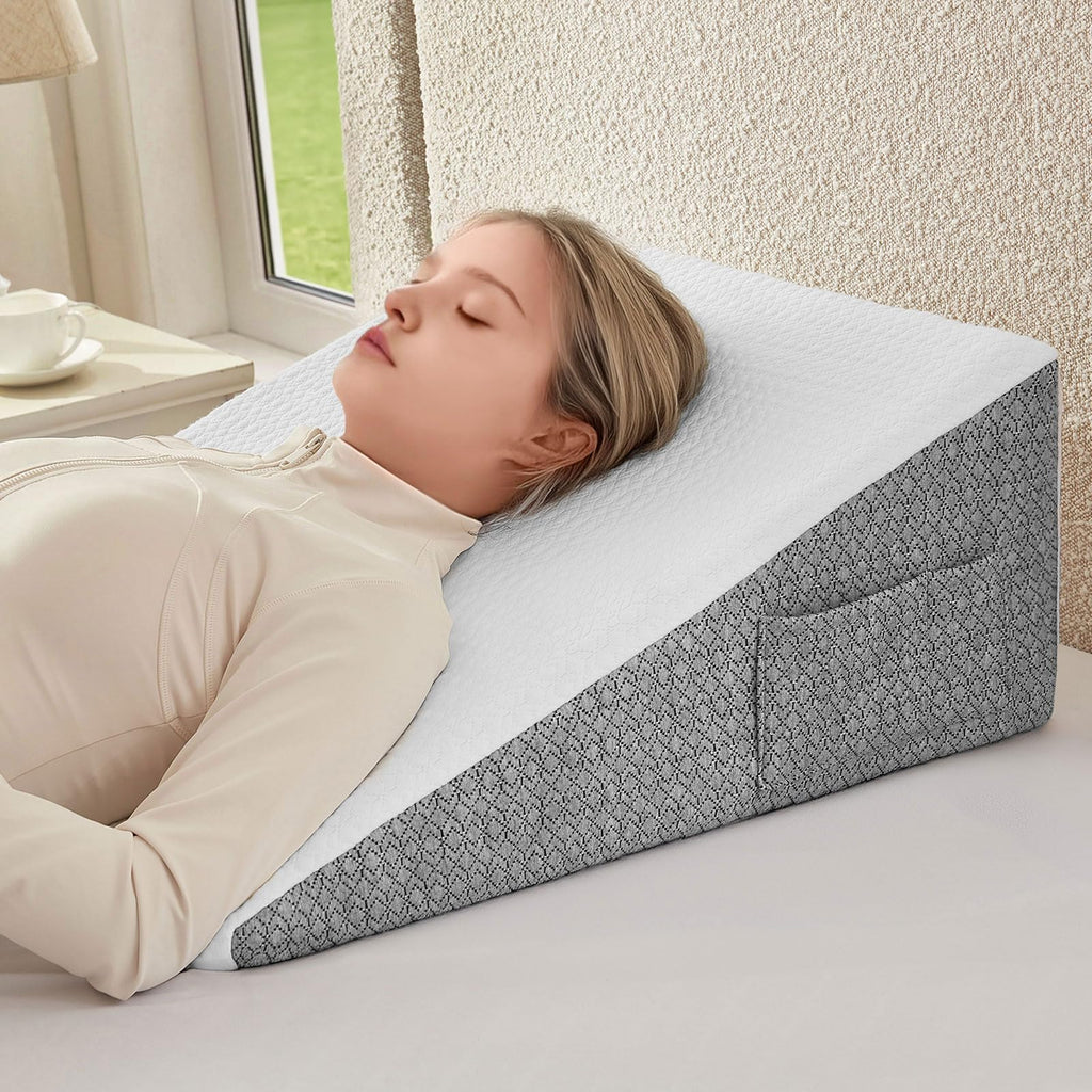 Nordjager Wedge Pillow for Sleeping & Resting, 24"x24"x7.5" Memory Foam Cushion with Grey White Patterned Polyester Cover, Ideal for Bedroom & Living Room – Comfortable Support for Adults