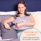 MOYOAMA Bundle Grey Swiss Dots with Shower Bag: Mastectomy Pillow IR Design with Coldpack, Shower Bag, and Seatbelt Pillow
