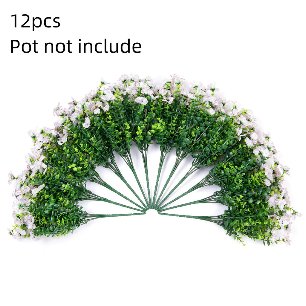 HyeFlora Artificial Fake White Flowers Plants for Outdoor Winter Christmas Decoration, 12 Bundles Faux Silk Daisies UV Resistant Look Real for Outside Planter Pot Porch Yard Patio Garden