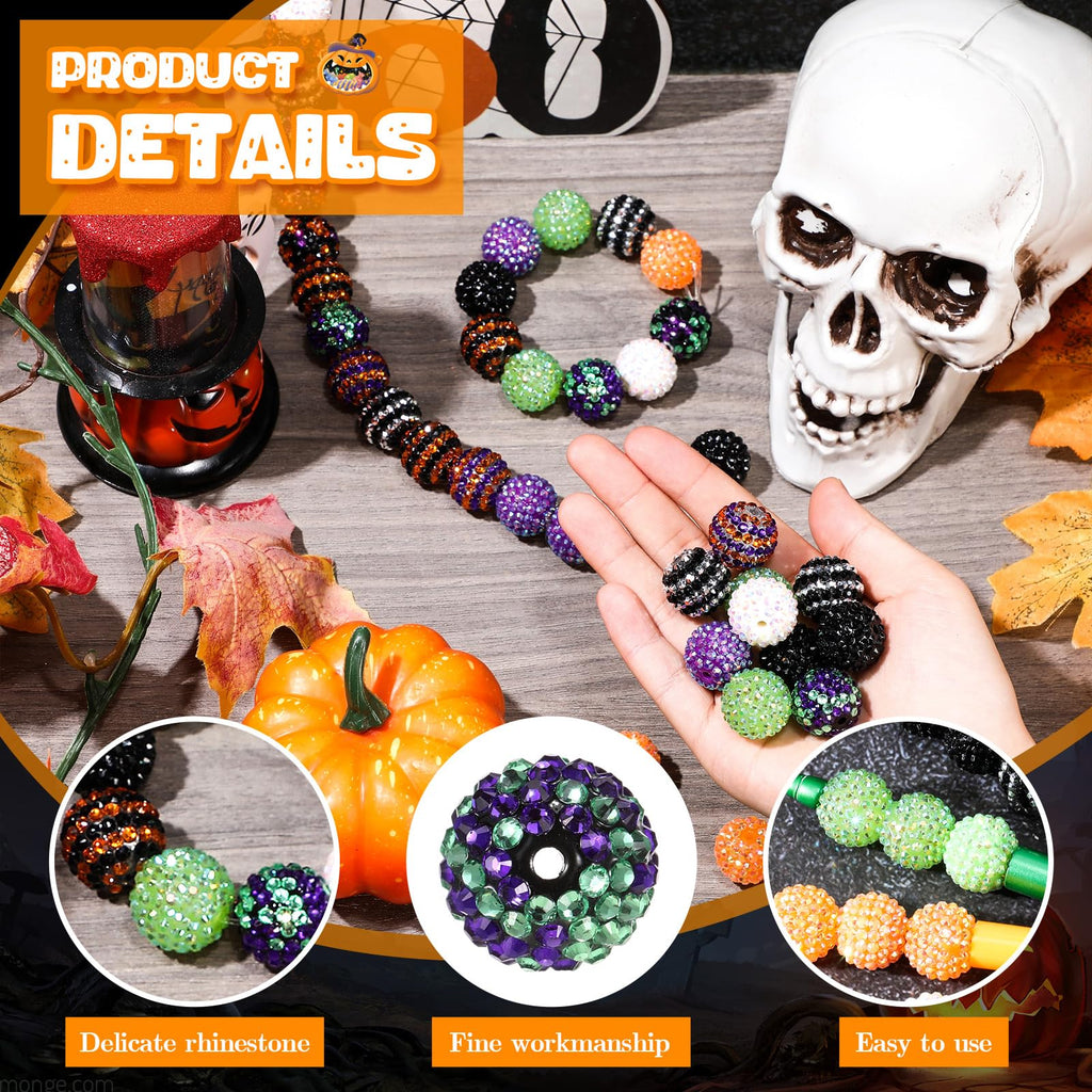 Loetere 40 Pcs 20mm Rhinestone Beads Crystal Round Disco Ball Beads Bulk Chunky Bubblegum Beads Charms for Christmas DIY Pens Making Jewelry Supplies Craft European Style Bracelets (Halloween Color)