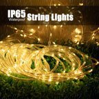 Solar Rope String Lights Outdoor 72Ft 200 Led Waterproof Solar Powered Fairy Lights with 8 Lighting Modes, Copper Wire PVC Tube Lights for Garden Wedding Christmas Party DIY Decor(Warm White, 1 Pack)