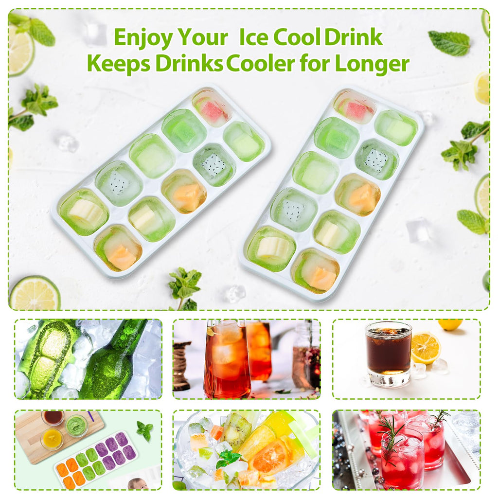 DOQAUS Ice Cube Tray with Lids - 4 Pack Stackable Silicone Ice Trays for Freezer, BPA & LFGB Safe, Easy Release for Kitchen, RV, Cocktail, Coffee, Soup & Food