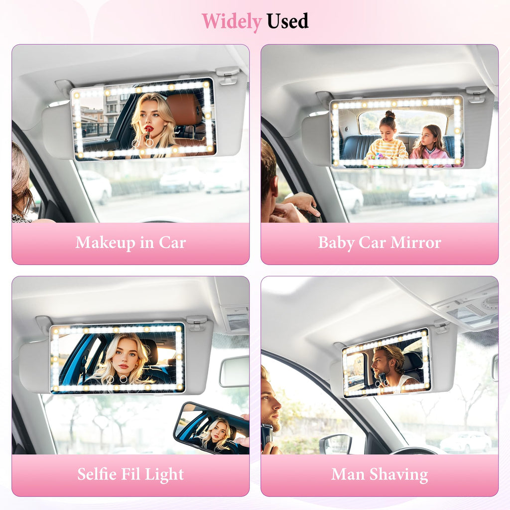 SINGARO Car Sun Visor Vanity Mirror - Rechargeable Makeup Mirror with 60 LEDs, 3 Light Modes & Dimmable Touch Control for Cars, Trucks, SUVs, Car Interior Accessories for Women (White)